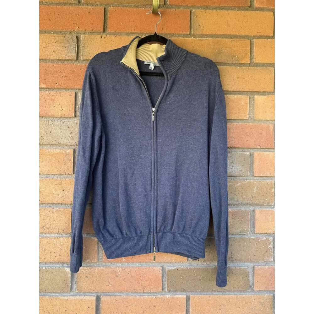 Johnston & Murphy Full‎ Zip Sweater Knit Jacket Blue Sweatshirt Mens Size XL
